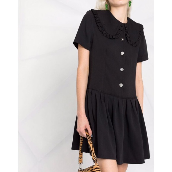 NWT Sandro Black Short Dress with Large Ruffled Peter Pan Collar - Picture 13 of 16